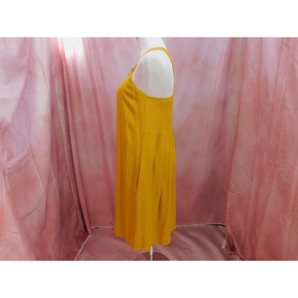 Cupio XS Mustard Yellow Boho Midi Dress Beaded Neckline Sleeveless - Picture 4 of 10